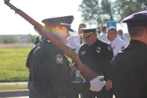 Mason Lobmeyer of the Garden City Police Department stands in formation within the GCCC 9/11 remembrance event. The event took place on the campus of GCCC.